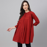 Mandarin Collar Dobby Cotton A-Line Tunic