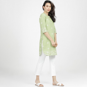 Green & White Printed Tunic