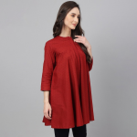 Mandarin Collar Dobby Cotton A-Line Tunic