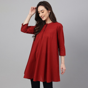 Mandarin Collar Dobby Cotton A-Line Tunic