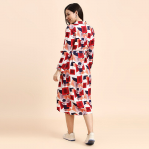 Geometric Print Maternity Shirt Midi Dress
