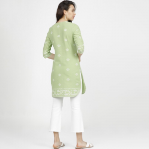 Green & White Printed Tunic